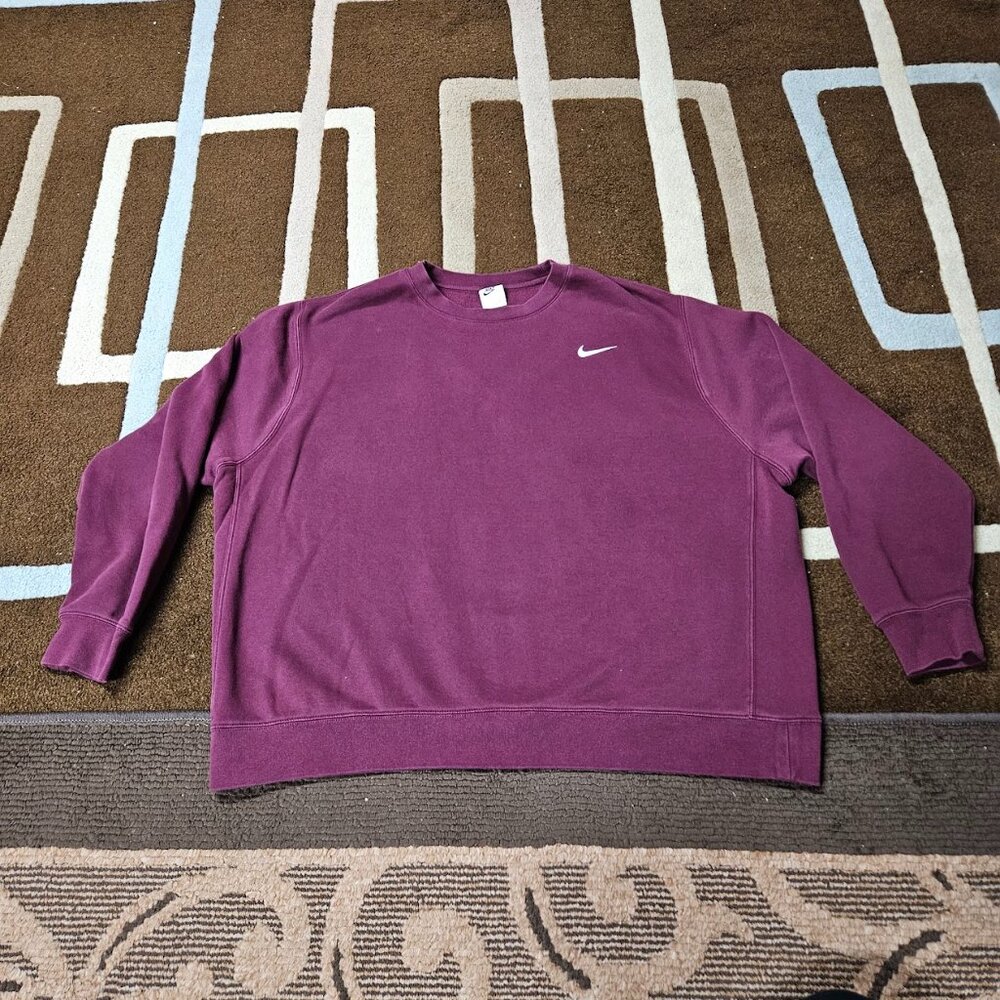 Like New - Nike Men’s Maroon Crewneck Sweatshirt with White Swoosh - XXL